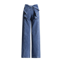 Blue Fashionable Elegant Jeans for Women Spring Bow