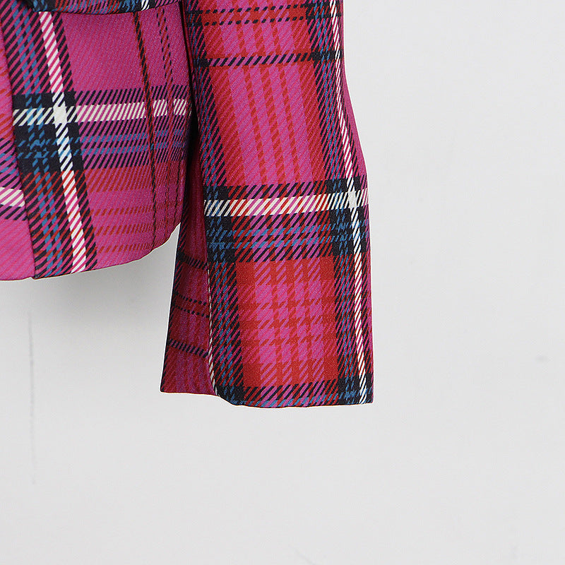Pastel Backless Plaid Coat for Women - Spring Autumn Single Breasted