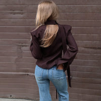 Women Clothing Autumn Elegant Cardigan Button Small Blazers Slim Solid Color Coat