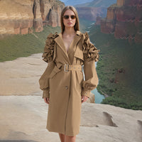 Neutral Elegant High Grade Windbreaker for Women Long Sleeve Slim-Fit Trench Coat - Modestly Vogue