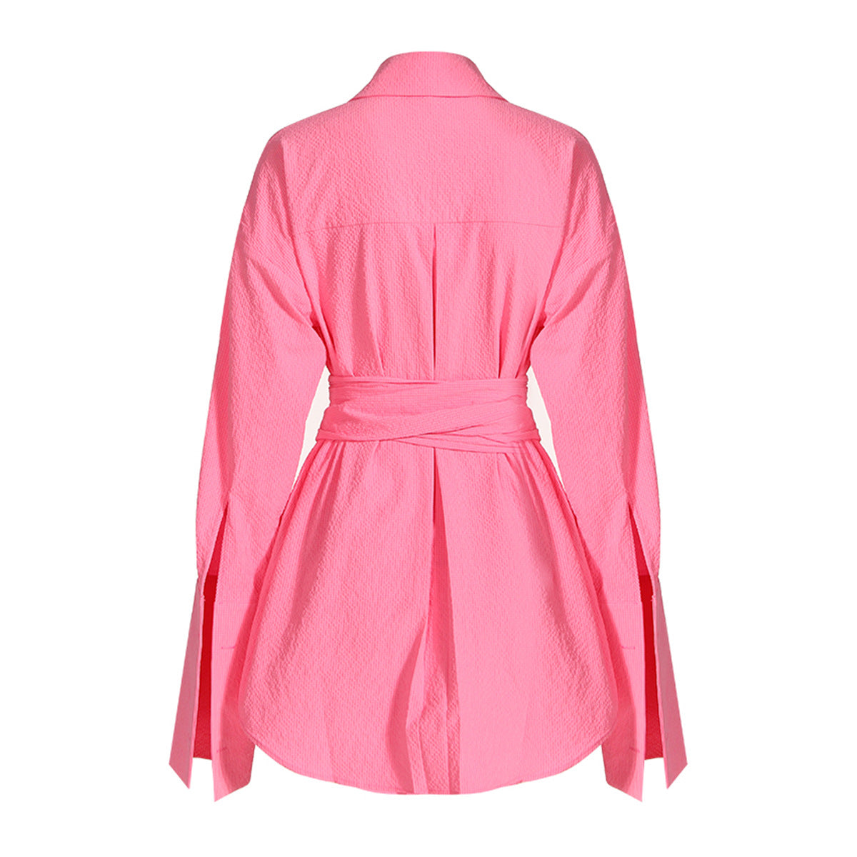 Vacation Long Sleeve Shirt Dress with Lace-Up Waist - Modestly Vogue