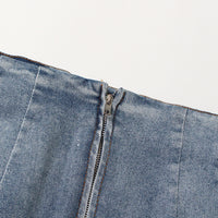 Blue Gradient Washed Denim Skirt for Women - Frayed Hem Split Slimming Design