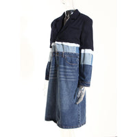 Blue Niche Design Denim Trench Coat for Women Autumn Winter Contrast Color Splicing Coat Women Mid Length Petite Coats Tide