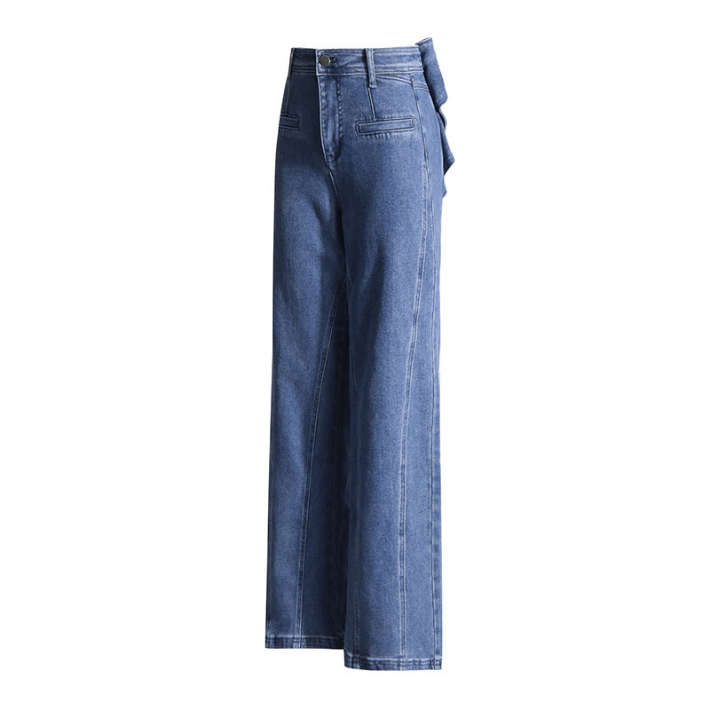 Blue Fashionable Elegant Jeans for Women Spring Bow