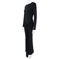 Fall Women Clothing round Neck Long Sleeve Slim Fit Lace up Sheath Solid Color Temperamental Minority Maxi Dress