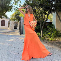 Cotton Linen Vest Skirt Set Women Summer Vest Large Swing Skirt Casual Set - Modestly Vogue