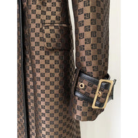 Autumn Winter Star Belt Jacquard Maze Pattern Long Trench Coat