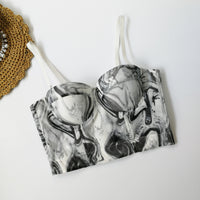 Gradient Printing Slip plus Size Women Summer Ink Painting Backless Lace Vest with Chest Pad Tube Top - Modestly Vogue