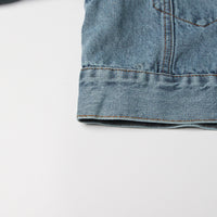 Blue Denim Belt Design Denim Jacket for Women - Collared Korean Patchwork Top
