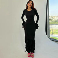 Earthtone Women Clothing Autumn Slim Fit Tied Lace Long Sleeved Dress Women