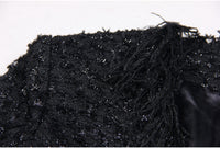 Black Silk Tweed Fringe Pocket Fastener Decoration Cardigan Women Coat Top