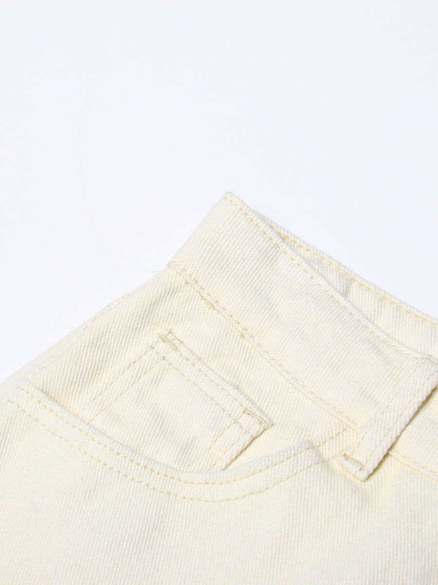 Neutral Blooming Ink Painting Patchwork Trousers for Women - High Waist Autumn Casual Jeans