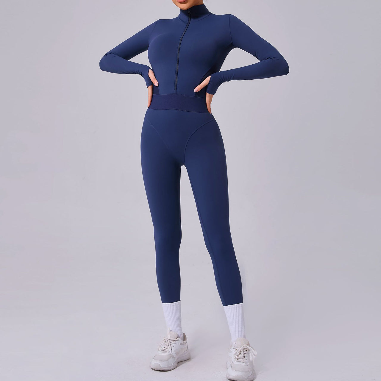Mesh Stitching on Both Sides Yoga Jumpsuit Tight Elastic Waist Finger Hole Stitching Sports Fitness One Piece - Modestly Vogue