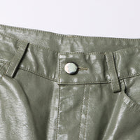 Earthtone Unique Design Faux Leather Trousers - High Waist Straight Leg Pants for Women