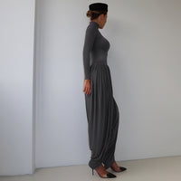 Black Fall Women Clothing Slim Fitting Cool Turtleneck Solid Color Long Sleeve Pleated Jumpsuit