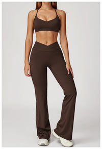 High Waist Cross Waist Wide Leg Bootcut Yoga Leggings Pants