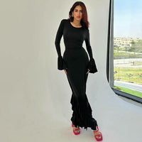 Earthtone Women Clothing Autumn Slim Fit Tied Lace Long Sleeved Dress Women