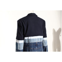 Blue Niche Design Denim Trench Coat for Women Autumn Winter Contrast Color Splicing Coat Women Mid Length Petite Coats Tide