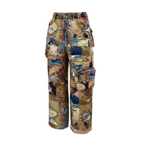 Women’s Jacquard Cargo Pants – Retro Casual Trousers with Pockets - Modestly Vogue
