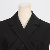 Black Blazer for Women - Simple Spring Autumn Sleeveless Belt Collared Design