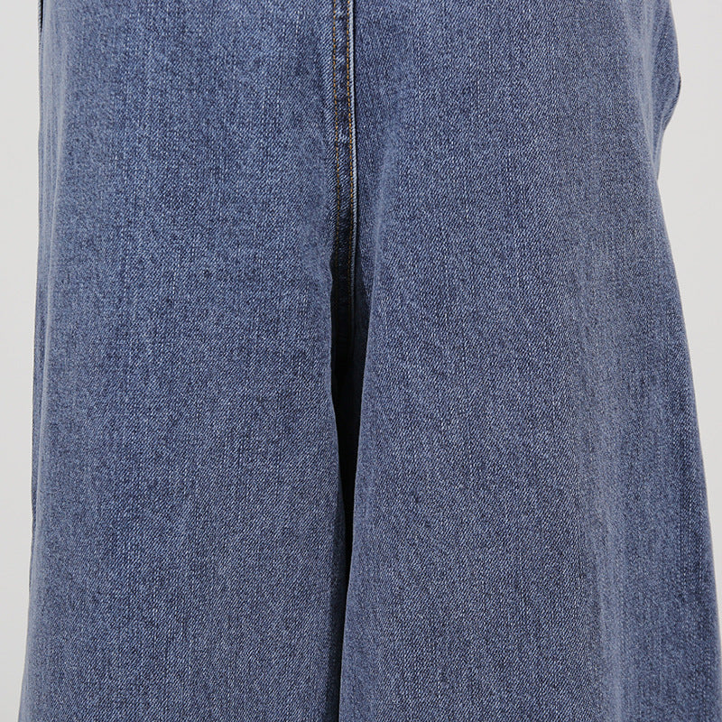 Blue Denim High Waist Ruched Wide Leg Jeans