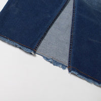 Blue Gradient Washed Denim Skirt for Women - Frayed Hem Split Slimming Design