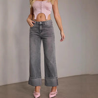 Spring Vintage Stretch Women Straight High Waist Denim Trousers - Modestly Vogue