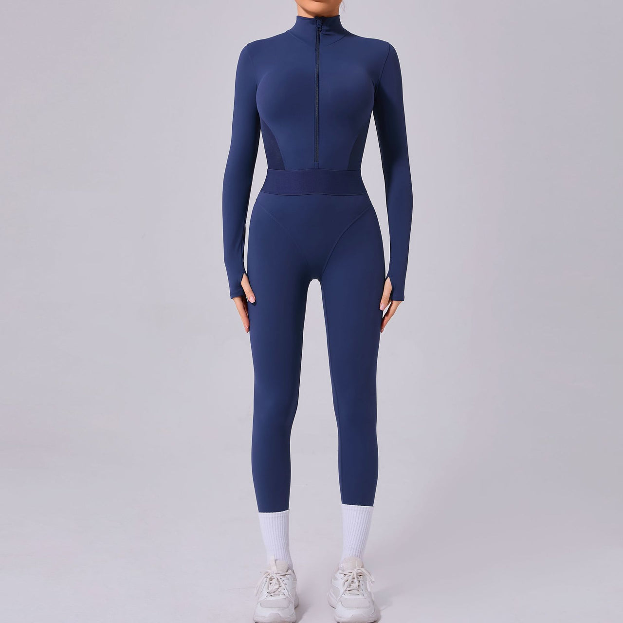 Mesh Stitching on Both Sides Yoga Jumpsuit Tight Elastic Waist Finger Hole Stitching Sports Fitness One Piece - Modestly Vogue