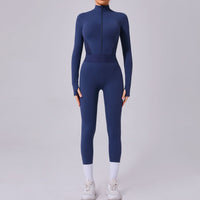 Mesh Stitching on Both Sides Yoga Jumpsuit Tight Elastic Waist Finger Hole Stitching Sports Fitness One Piece - Modestly Vogue