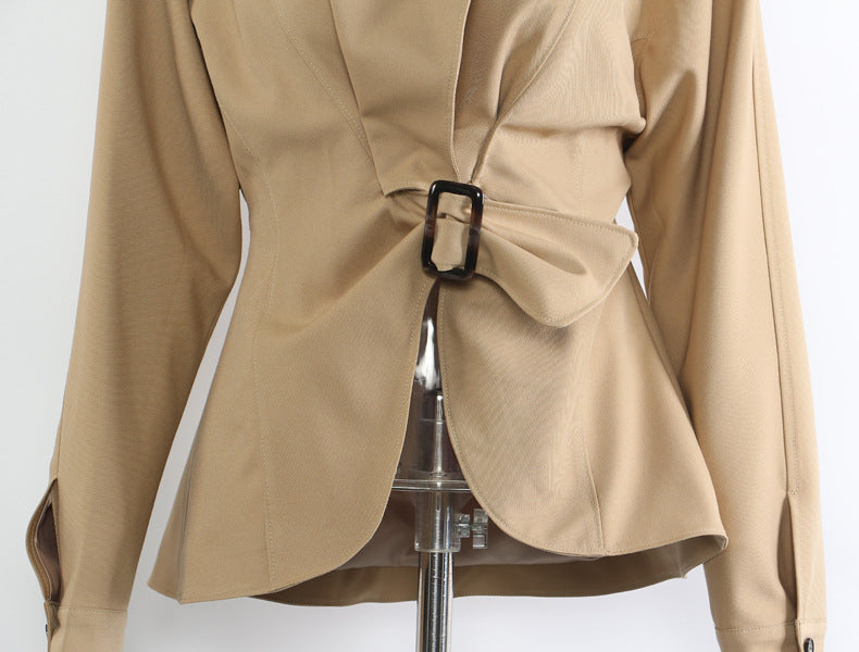 Neutral Winter Tight Waist Slimming Flounce Irregular Asymmetric Cutting Jacket Women