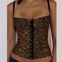 Sexy Women Ribbon Breasted Sleeveless Hollow Out Cutout Leopard Print Backless Slimming Strap Top - Modestly Vogue