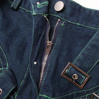 Blue Denim Stitching Mesh Skirt for Women - High Waist Slimming Elegant Design