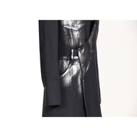 Black Niche Design Trench Coat Women Handmade Metal Silver Brush Color Rock Artist Super Long Blazer - Modestly Vogue
