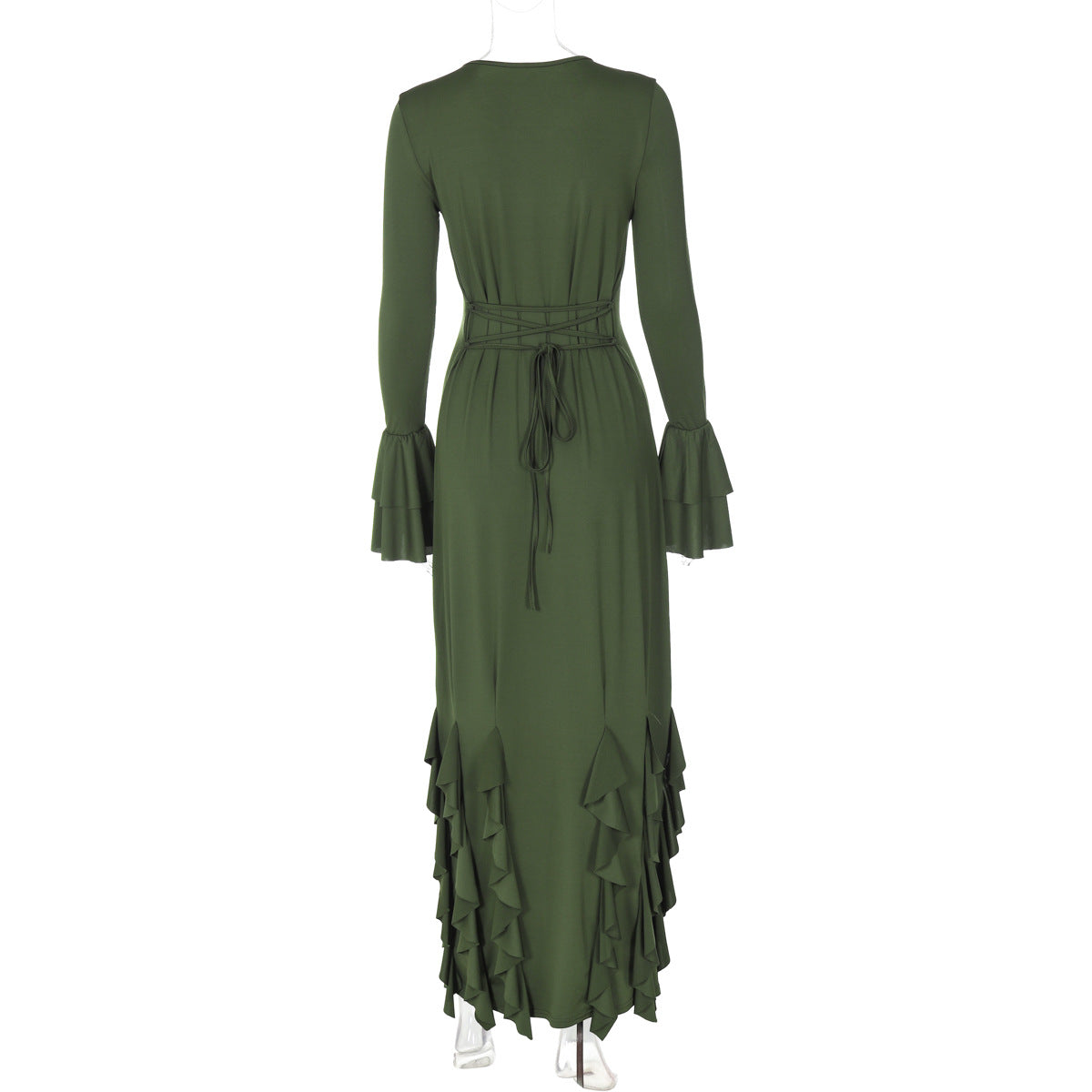 Earthtone Women Clothing Autumn Slim Fit Tied Lace Long Sleeved Dress Women