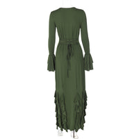 Earthtone Women Clothing Autumn Slim Fit Tied Lace Long Sleeved Dress Women