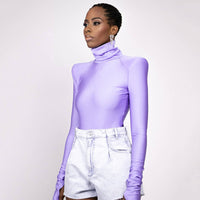 Black Women Winter High Collar Long Sleeve Finger Stall Slim