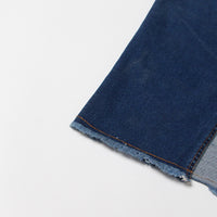 Blue Gradient Washed Denim Skirt for Women - Frayed Hem Split Slimming Design