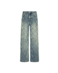 Earthtone Casual Street Snake Print Jeans Women Autumn High Waist Slimming Washed Drooping Straight Pants