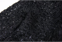 Black Silk Tweed Fringe Pocket Fastener Decoration Cardigan Women Coat Top