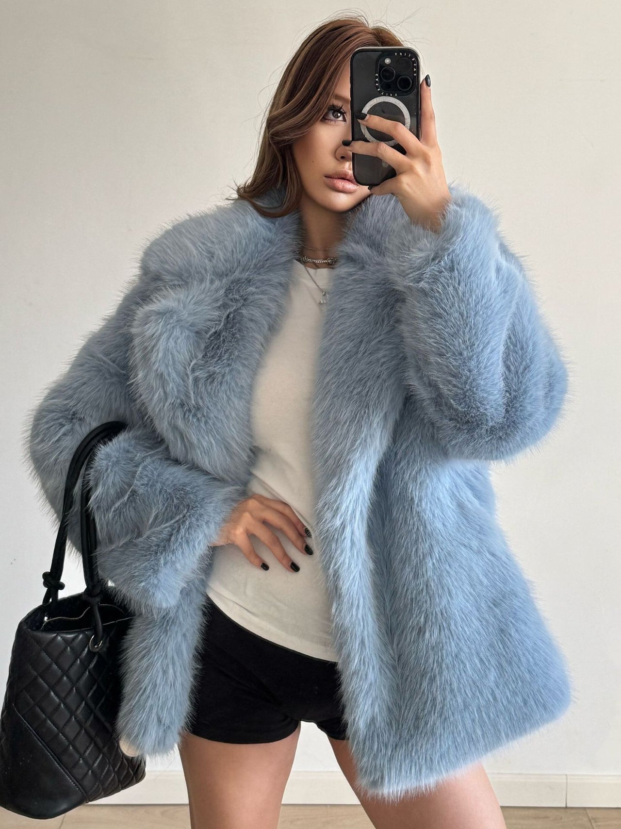 Mid Length Young Fashionable Autumn Winter Warm Faux Fur Coat Women