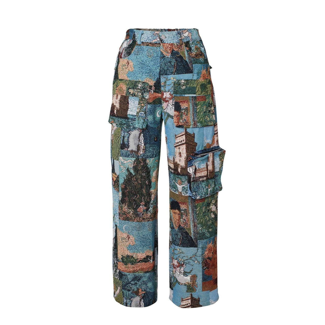 Women’s Jacquard Cargo Pants – Retro Casual Trousers with Pockets - Modestly Vogue