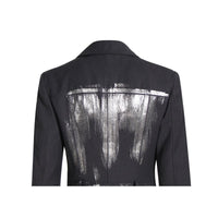 Black Niche Design Trench Coat Women Handmade Metal Silver Brush Color Rock Artist Super Long Blazer - Modestly Vogue