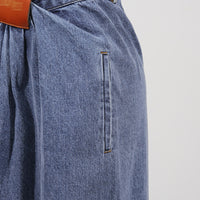 Blue Denim High Waist Ruched Wide Leg Jeans