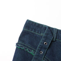 Blue Denim Stitching Mesh Skirt for Women - High Waist Slimming Elegant Design