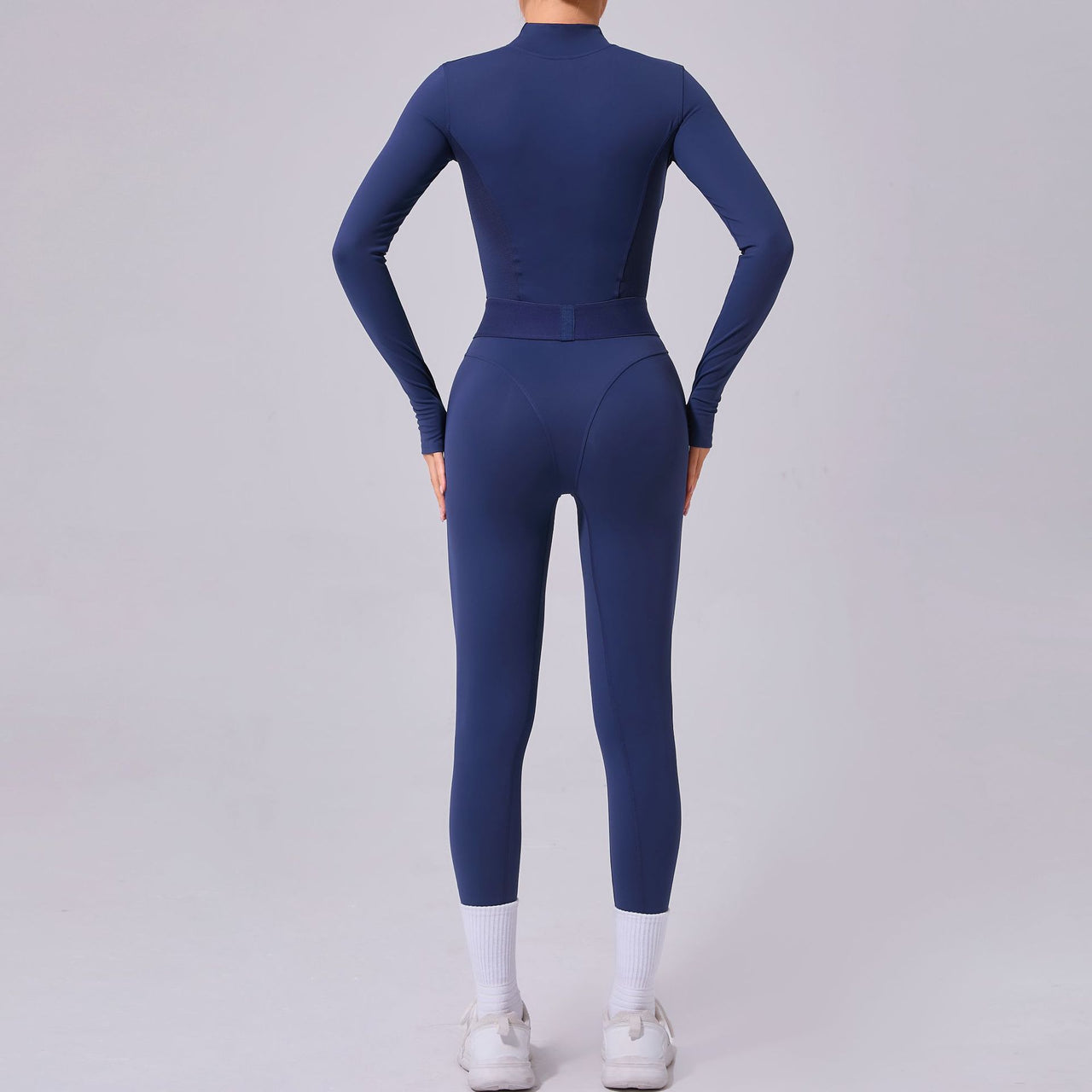 Mesh Stitching on Both Sides Yoga Jumpsuit Tight Elastic Waist Finger Hole Stitching Sports Fitness One Piece - Modestly Vogue