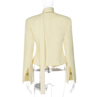 Women Clothing Autumn Elegant Cardigan Button Small Blazers Slim Solid Color Coat