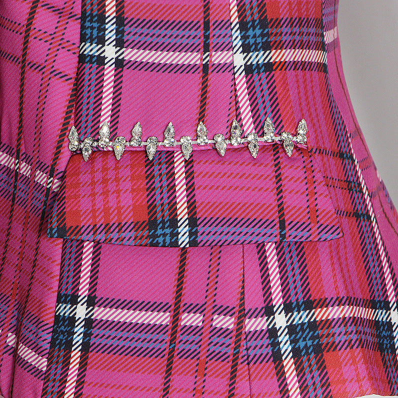 Pastel Backless Plaid Coat for Women - Spring Autumn Single Breasted