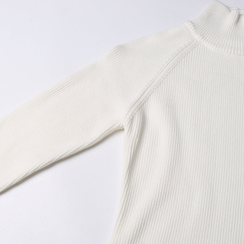Neutral Elegant Half Turtleneck Sweater - Asymmetric Slim Fit for Women