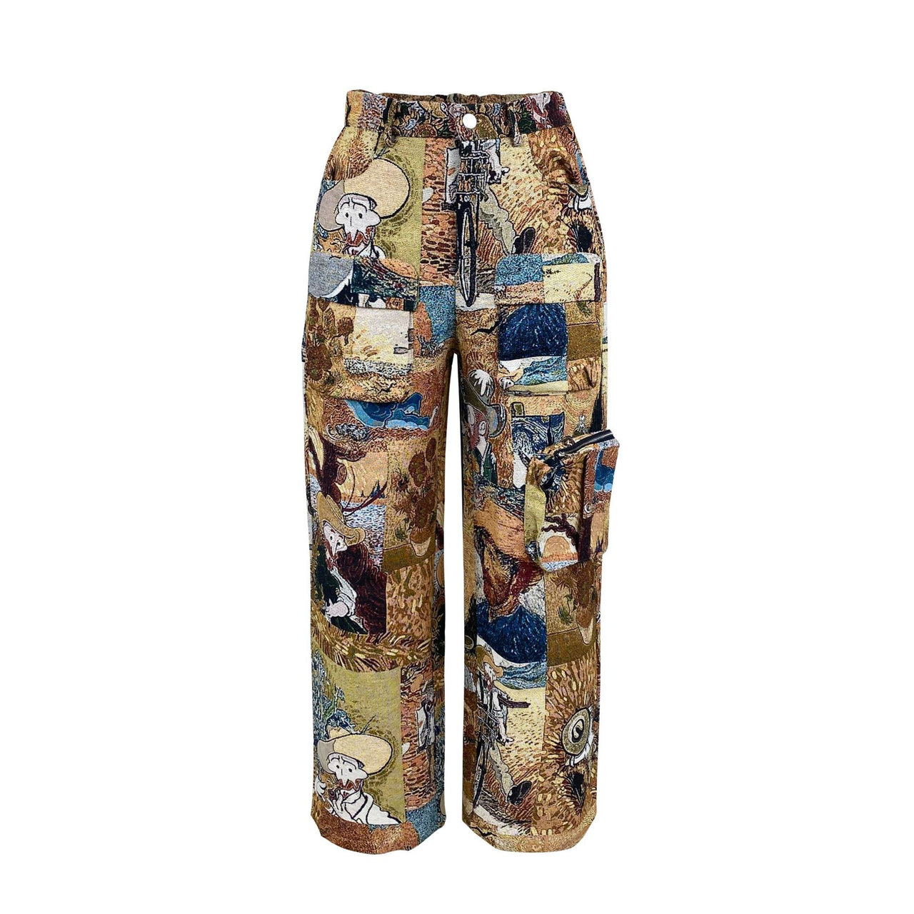 Women’s Jacquard Cargo Pants – Retro Casual Trousers with Pockets - Modestly Vogue