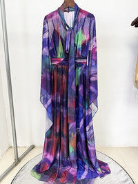 Spring Summer Star Bay Sleeve Colorful Printed Maxi Dress Holiday Maxi Dress